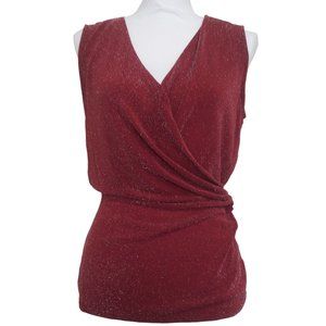 Michael Kors Burgundy Red Metallic Wrap Top Size Large Sleeveless Knit